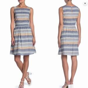 Beachlunchlounge Linen Blend Striped Summer Dress w/ Pockets Size XS